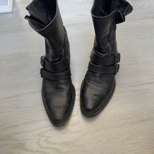 MIU MIU Black Bison Leather Double Buckle Boots